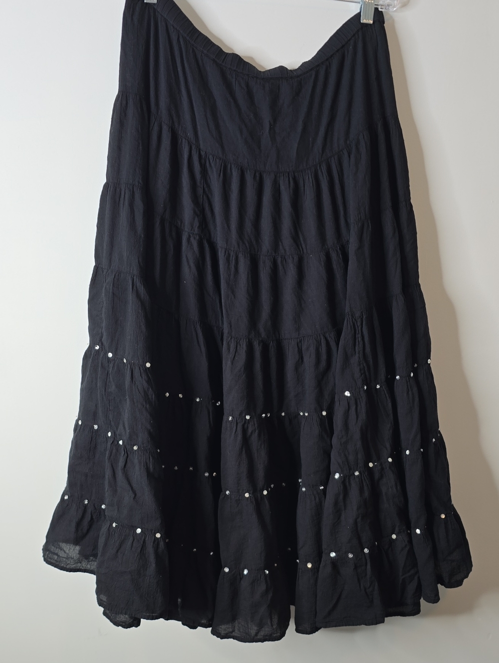Vintage 100% Cotton Sequin Black Tiered Maxi Skirt
